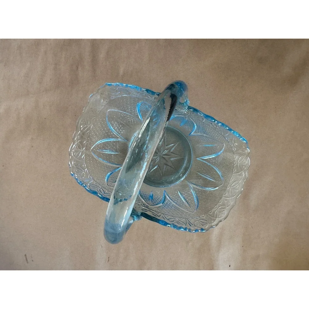 Fenton for Princess House Ice Blue Glass Basket Starburst Scalloped Vintage